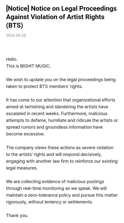 BTS to take legal action